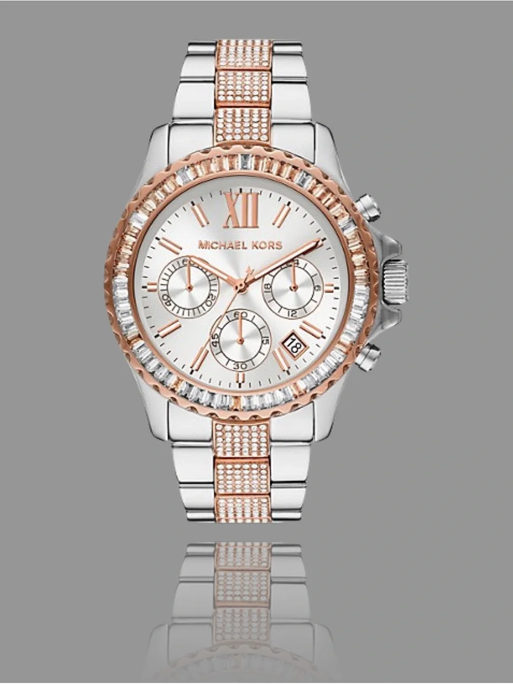 Michael Kors Rose Gold and Silver Crystal-Accented Chronograph Watch